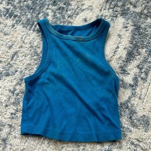 Blue muscle shirt crop top SEE BLEACH STAIN